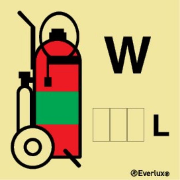 Water Wheeled fire extinguisher  - This sign can be customized with the extinguisher agent capacity 